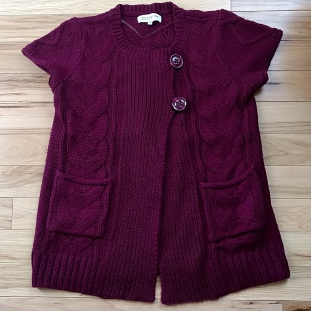 Petite Jones New York Short Sleeved Button Sweater